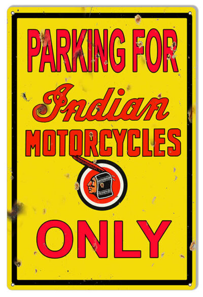 Indian Motorcycle Parking Reproduction Garage Shop Metal Sign 12x18