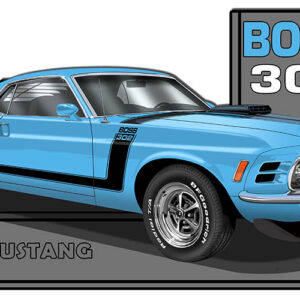 Mustang Blue 1970 Series Cut Out Metal Sign By Rudy Edwards 13.5x24