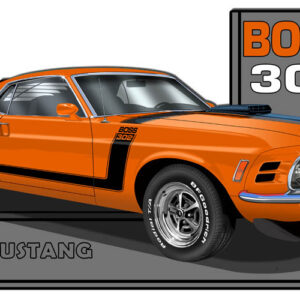 Mustang 1970 Series Orange Cut Out Metal Sign By Rudy Edwards 13.5x24
