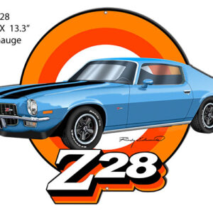 Z28 Camaro Blue Cut Out Garage Art Metal Sign Rudy Edwards 13.3x18.5