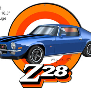 Z28 Camaro Blue Cut Out Garage Art Metal Sign Rudy Edwards 13.3x18.