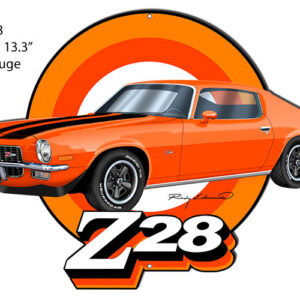 Z28 Camaro Orange Cut Out Garage Art Metal Sign Rudy Edwards 13.3x18.5