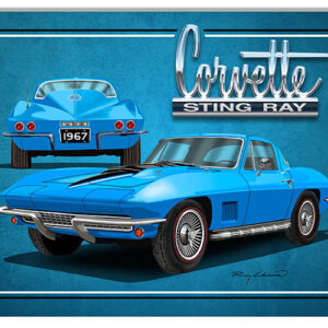Corvette Sting Ray Blue Garage Art Metal Sign By Rudy Edwards 12x18