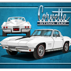 Corvette Sting Ray White Garage Art Metal Sign By Rudy Edwards 12x18