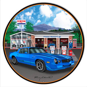 Z28 Camaro Blue Metal Sign By Rudy Edwards 18x18 Round