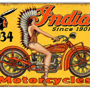 Indian Motorcycle Pin Up Girl Reproduction Garage Metal Sign 12x18