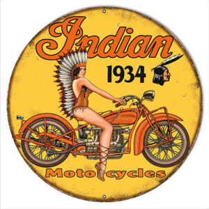 Indian Motorcycle Reproduction Garage Shop Metal Sign 14x14 Round