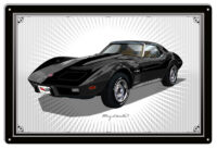 Corvette Sting Ray Black Garage Art Metal Sign Rudy Edwards 12x18