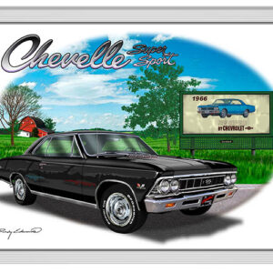 Chevy Super Sport Black Car Metal Sign By Rudy Edwards   16x24