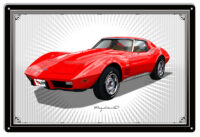 Corvette Sting Ray Red Garage Art Metal Sign Rudy Edwards 12x18