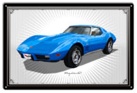 Corvette Sting Ray Blue Garage Art Metal Sign Rudy Edwards 16x24