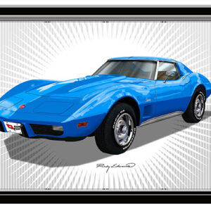 Corvette Sting Ray Blue Garage Art Metal Sign Rudy Edwards 16x24
