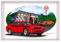 Dodge Challenger Red Garage Art Metal Sign By Rudy Edwards  12x18