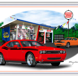 Dodge Challenger Red Garage Art Metal Sign By Rudy Edwards  12x18