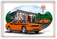 Dodge Challenger Orange Garage Art Metal Sign By Rudy Edwards  12x18