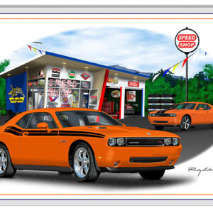Dodge Challenger Orange Garage Art Metal Sign By Rudy Edwards  12x18