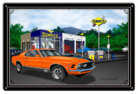 Mustang Car Orange Garage Art Metal Sign By Rudy Edwards 16x24