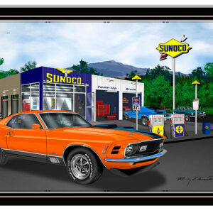 Mustang Car Orange Garage Art Metal Sign By Rudy Edwards 16x24