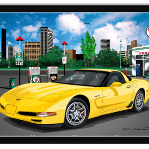 Texaco Corvette Yellow Car Metal Sign By Rudy Edwards   12x18