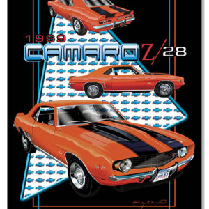 Camaro 1969 Z28 Orange Car Metal Sign By Rudy Edwards   12x18
