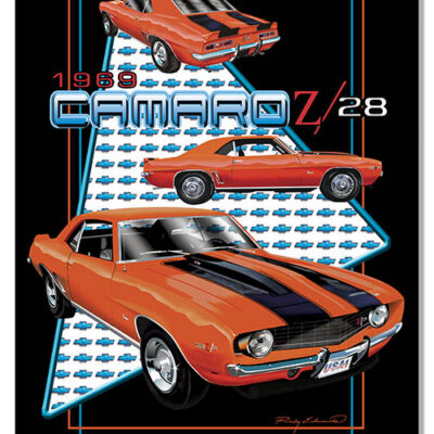 Camaro 1969 Z28 Orange Car Metal Sign By Rudy Edwards   12x18