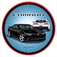 Camaro Hot Rod Black Metal Sign By Rudy Edwards 14x14 Round