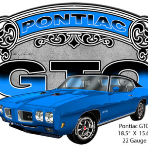 Pontiac GTO Blue Cut Out Garage Metal Sign By Rudy Edwards 15.6x18.5
