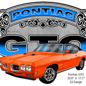 Pontiac GTO Orange Cut Out Garage Metal Sign By Rudy Edwards 15.6x18.5
