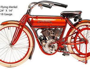 Flying Merkel Motorcycle Cut Out Reproduction Metal Sign 14x24