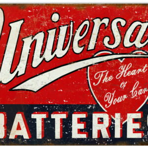 Batteries Universal Gas Station Reproduction Garage Metal Sign 18"x30"