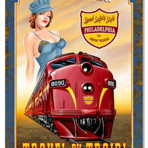 All Aboard Train Reproduction Pin Up Girl Railroad Metal Sign 12x18