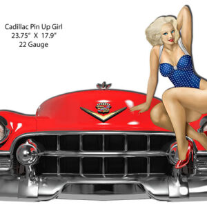 Cadillac Front End Cut Out Pin Up Girl Metal Sign 17.9x23.75