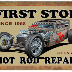 Hot Rod Garage Shop Reproduction Gas Station Metal Sign 18"x30"