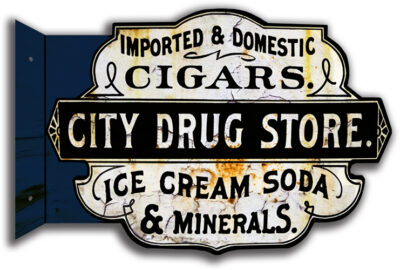 City Drug Store Flange Sign Country Ad 13.2"x20" Metal Cut Out Reproduction RVG1424FS