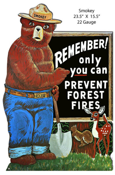 Smokey The Bear Forest Fire Prevention Repro'd Metal Cut Out Sign 23.5x15.5 RVG1535S