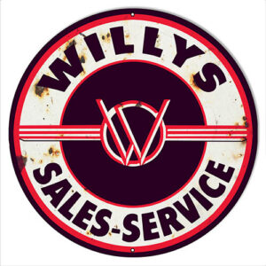 Willys Sales & Service Reproduction Vintage Round Metal Sign