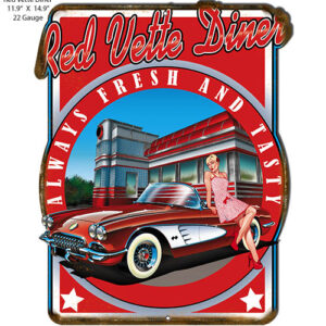 Corvette Red Vette Diner Metal Cut Out Sign Pin Up Girl By Bernard Oliver RVG1613S