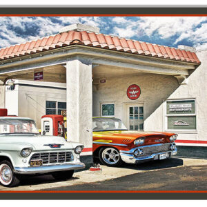 Classic Chevys Hot Rod  At Service Station By Artist Bob Kramer 12x18 Metal Sign RVG1800