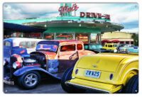 An Afternoon Cruisin At Mels Diner Hot Rod & Classic Cars By Artist Bob Kramer 12x18 RVG1815