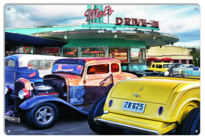 An Afternoon Cruisin At Mels Diner Hot Rod & Classic Cars By Artist Bob Kramer 12x18 RVG1815