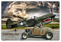 Curtiss P40 Aircraft Hot Rod Car Metal Sign By Artist Bob Kramer 12x18 RVG1820