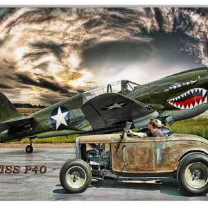 Curtiss P40 Aircraft Hot Rod Car Metal Sign By Artist Bob Kramer 12x18 RVG1820