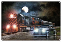 Classic Chevy And Locomotive Midnight Moon Metal Sign By Bob Kramer 12x18 RVG1826