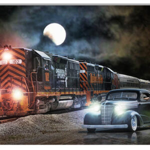 Classic Chevy And Locomotive Midnight Moon Metal Sign By Bob Kramer 12x18 RVG1826