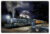 Hot Rod Waiting On A Night Train Metal Sign By Artist Bob Kramer 12x18 RVG1831