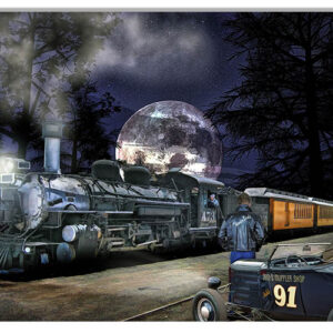 Hot Rod Waiting On A Night Train Metal Sign By Artist Bob Kramer 12x18 RVG1831