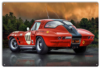 Vintage Corvette Hot Rod Sports Car  Metal Sign By Artist Bob Kramer 12x18 RVG1842
