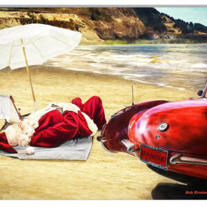 Santa Resting On The Beach Metal Christmas Holiday Sign By Artist Bob Kramer 12x18 RVG1845
