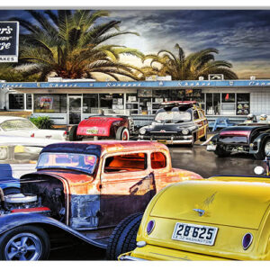 Classic Hot Rod Cars At Fosters Freeze Metal Sign By Artist Bob Kramer 12x18 RVG1849
