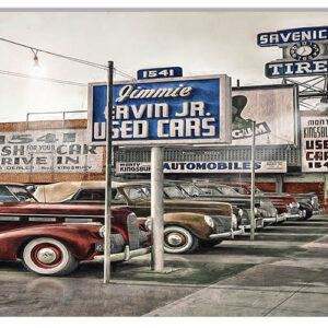 1942 Used Cars For Sale In Los Angeles By Artist Bob Kramer 12x18 RVG1857